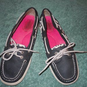 EUC!! Sperry Top Siders Boat Shoes Black Leopard Print Women's Size 8